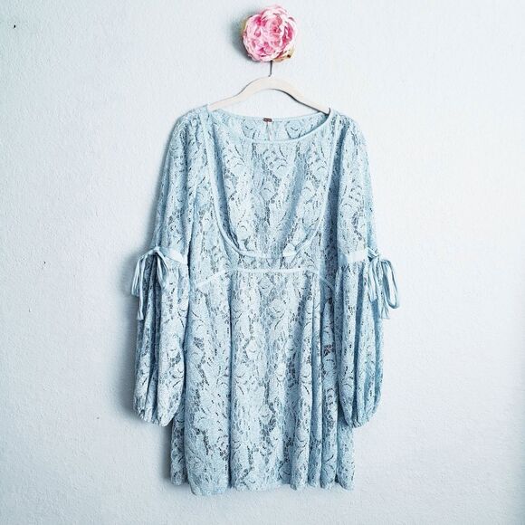 Free People Ruby Blue Longsleeve Lace Dress - Picture 2 of 6